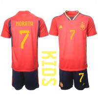 Fotbalové Dres Španělsko Alvaro Morata #7 Dětské Domácí MS 2022 Krátký Rukáv (+ trenýrky)